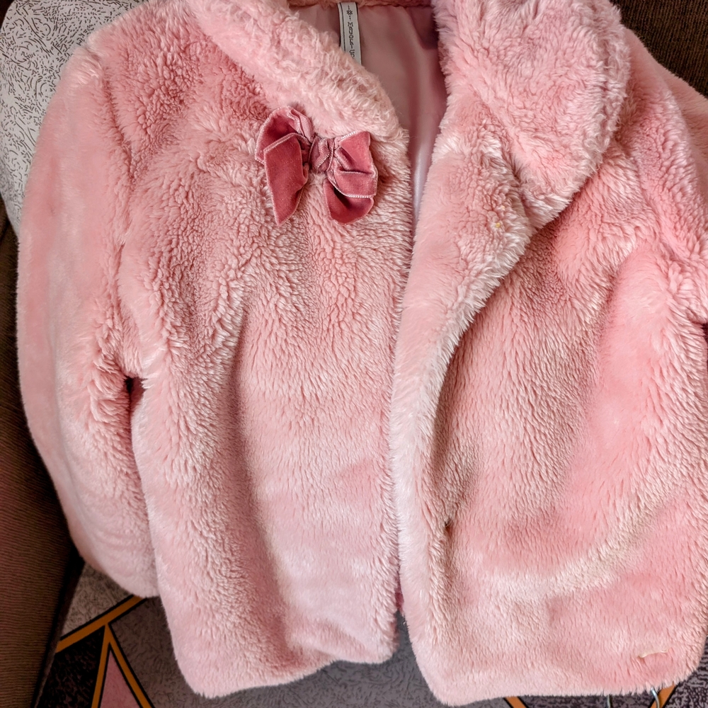 Mayoral Soft Pink Faux Fur Kids Coat Size 6-7